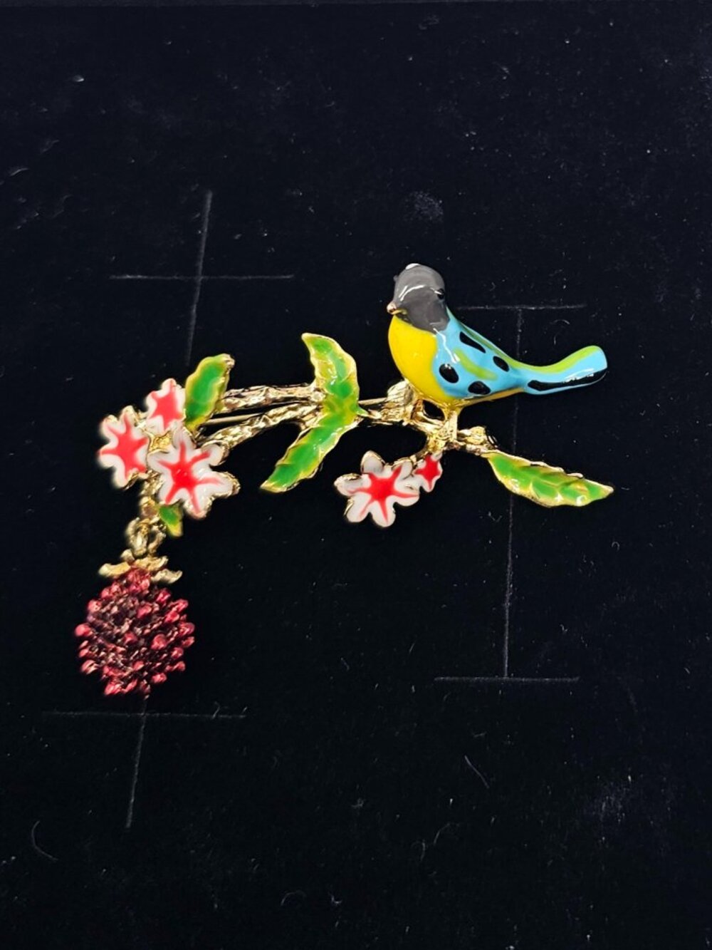 Bird on Branch Brooch Pin Gold Toned Charm New